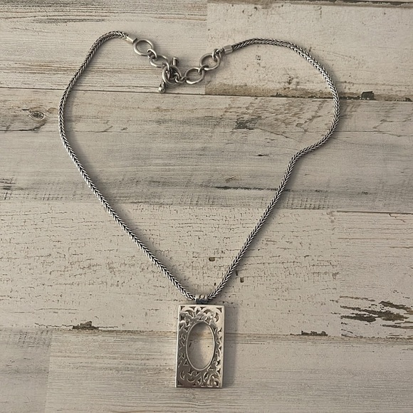 Lois Hill Sterling Silver Scroll Frame Pendant Necklace Wheat Chain 925 - Picture 2 of 11